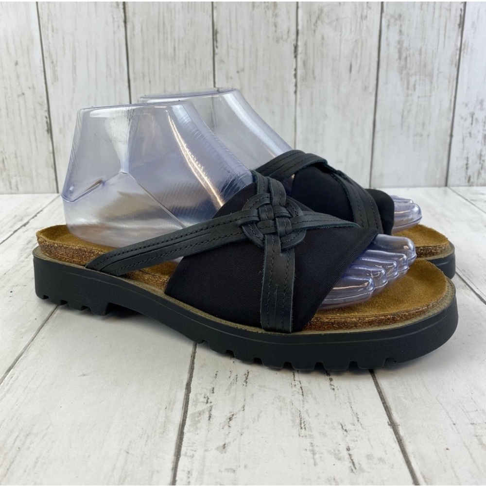 Naot Black Leather & Stretch Open Toe 1.5" Platform Slide Sandal Size EU 39 / 9